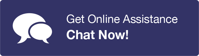 Get Online Assistance. Chat Now! Speech bubbles signifying two-way conversation.